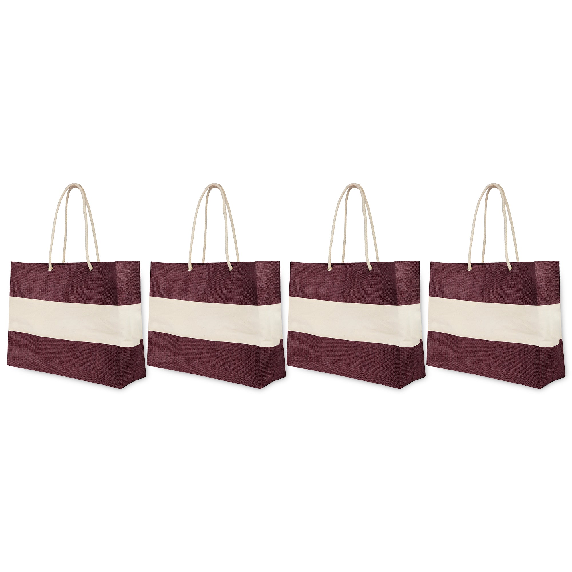 Burlap Coloured Jute Bags with Rope Handles – Reusable for Shopping, Promotional, & Gifting (packs of 4)