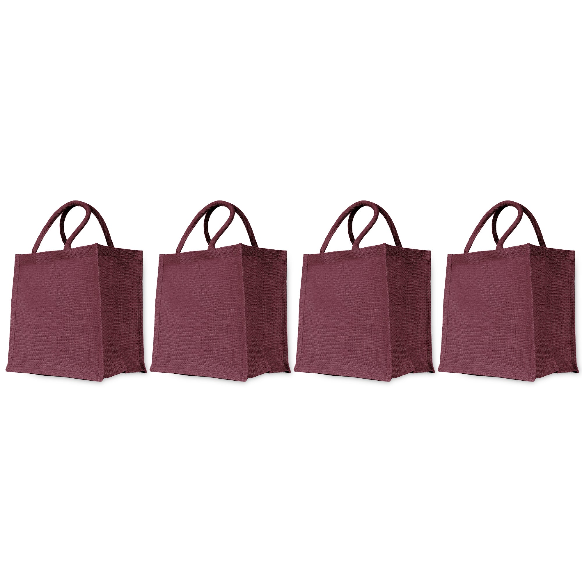 Jute Shopping Bags – Red, Pink, Green & Orange – Reusable Burlap Totes for Gifts, Promotions & More (Packs of 4)