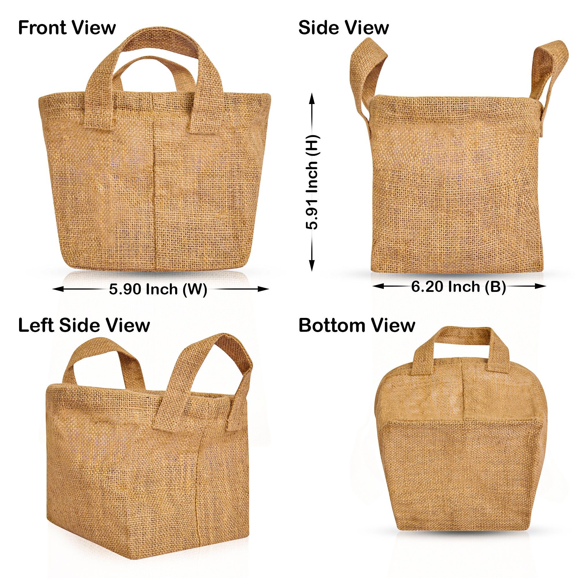 Jute Natural Burlap Storage Baskets with Handles Socks, Books, Small Items, Storage Foldable Bin– Set of 4