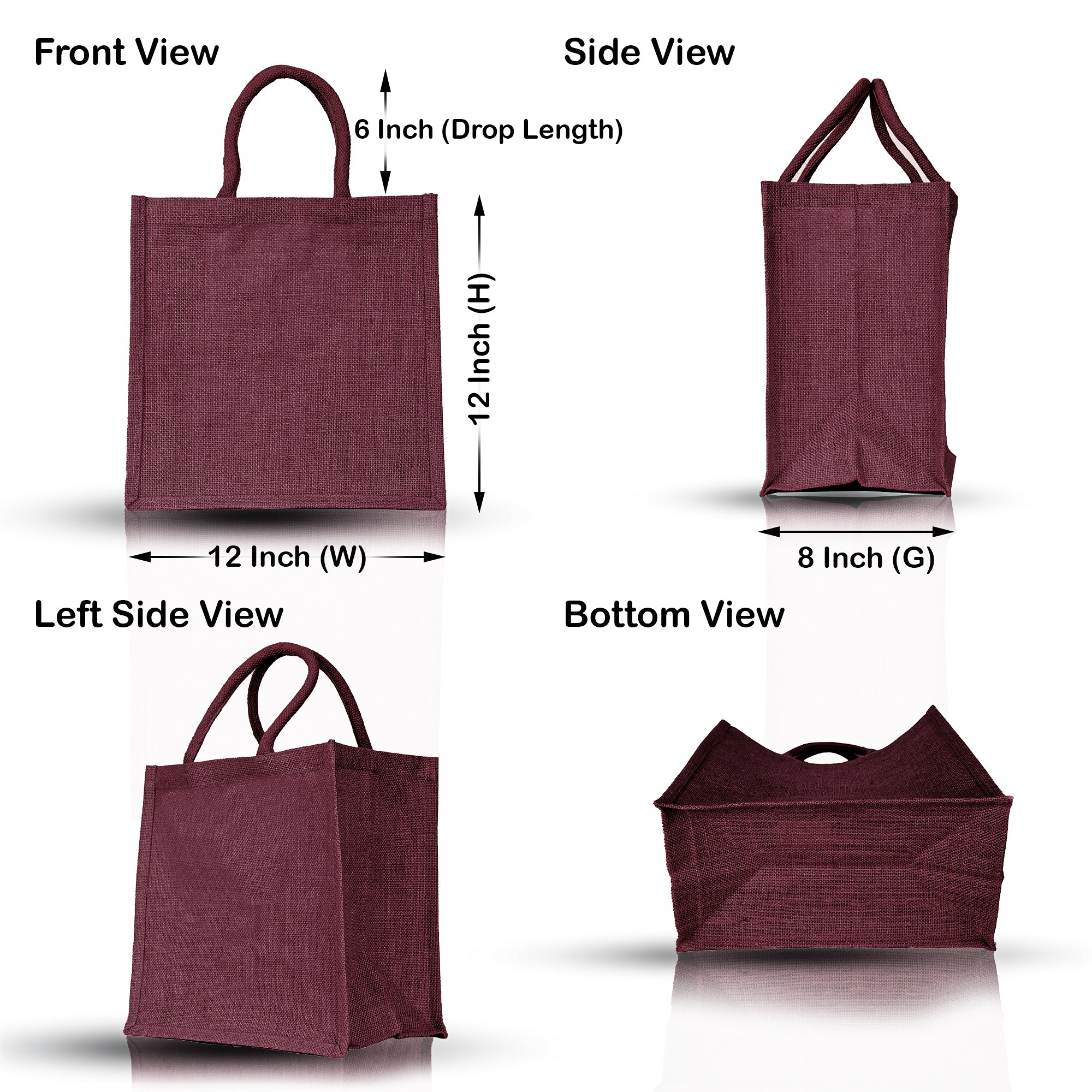 Jute Shopping Bags – Red, Pink, Green & Orange – Reusable Burlap Totes for Gifts, Promotions & More (Packs of 4)