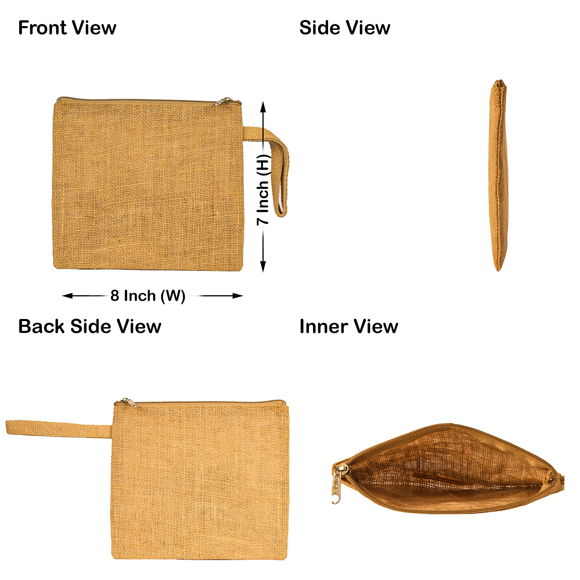 Jute Small Travel Pouch Zipper DIY Craft Pouches Pencil Case for Makeup Cosmetic Toiletry Stationary Storage (Set of 8)