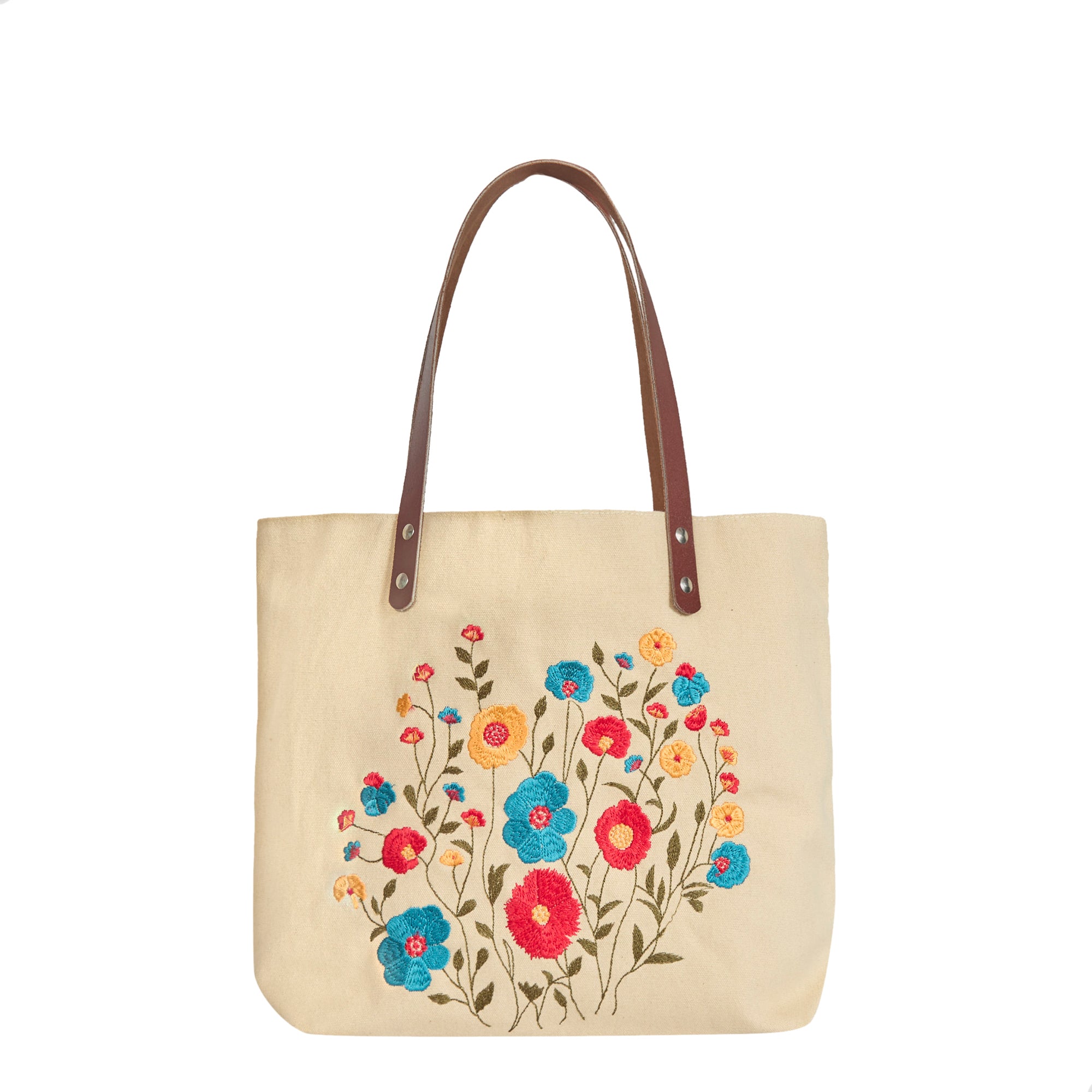 Multi-Purpose Cotton Canvas Shoulder Tote Bag with Floral Embroidery, Travel, Gifting, New Year, Christmas, Many More