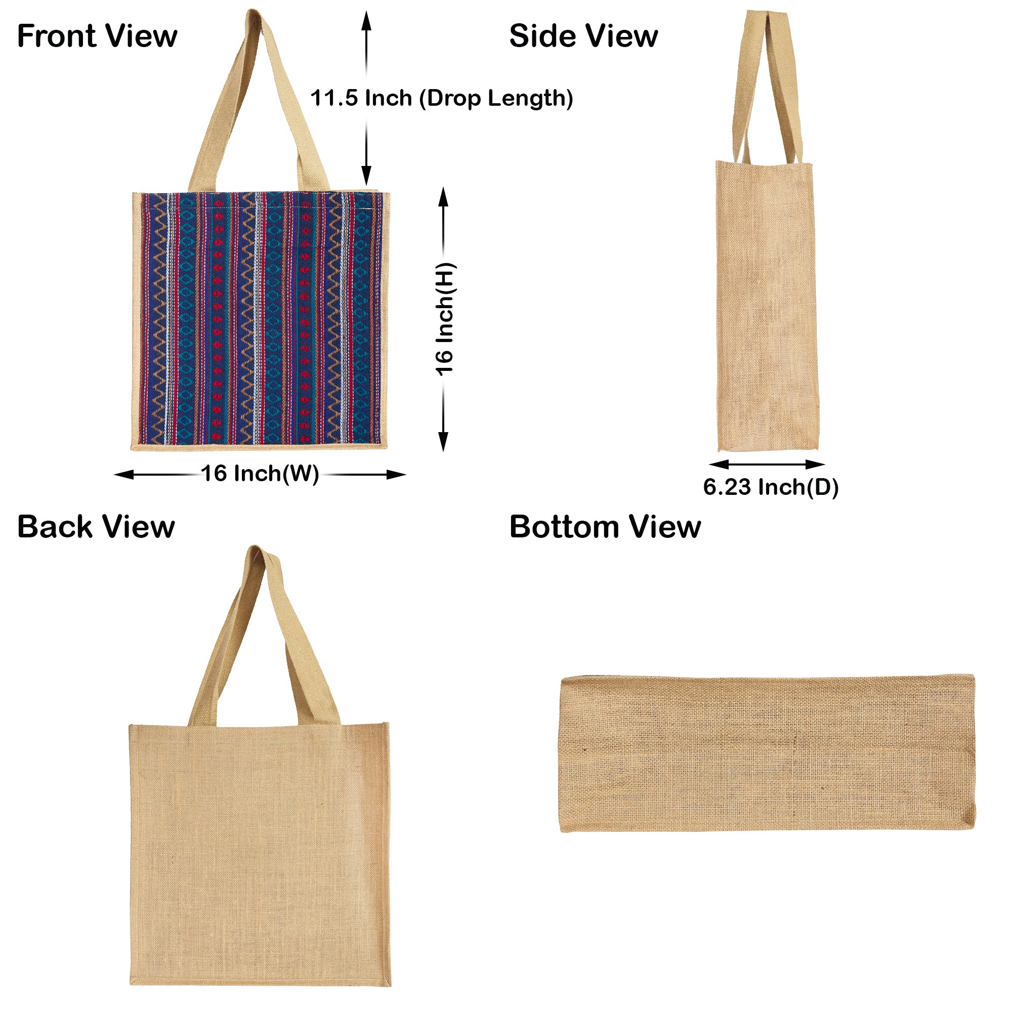 Natural Jute Tote Bag with Purple Jacquard Fabric – Eco-Friendly Bag for Shopping, Gifting, Travel, Holidays, and Beach Days