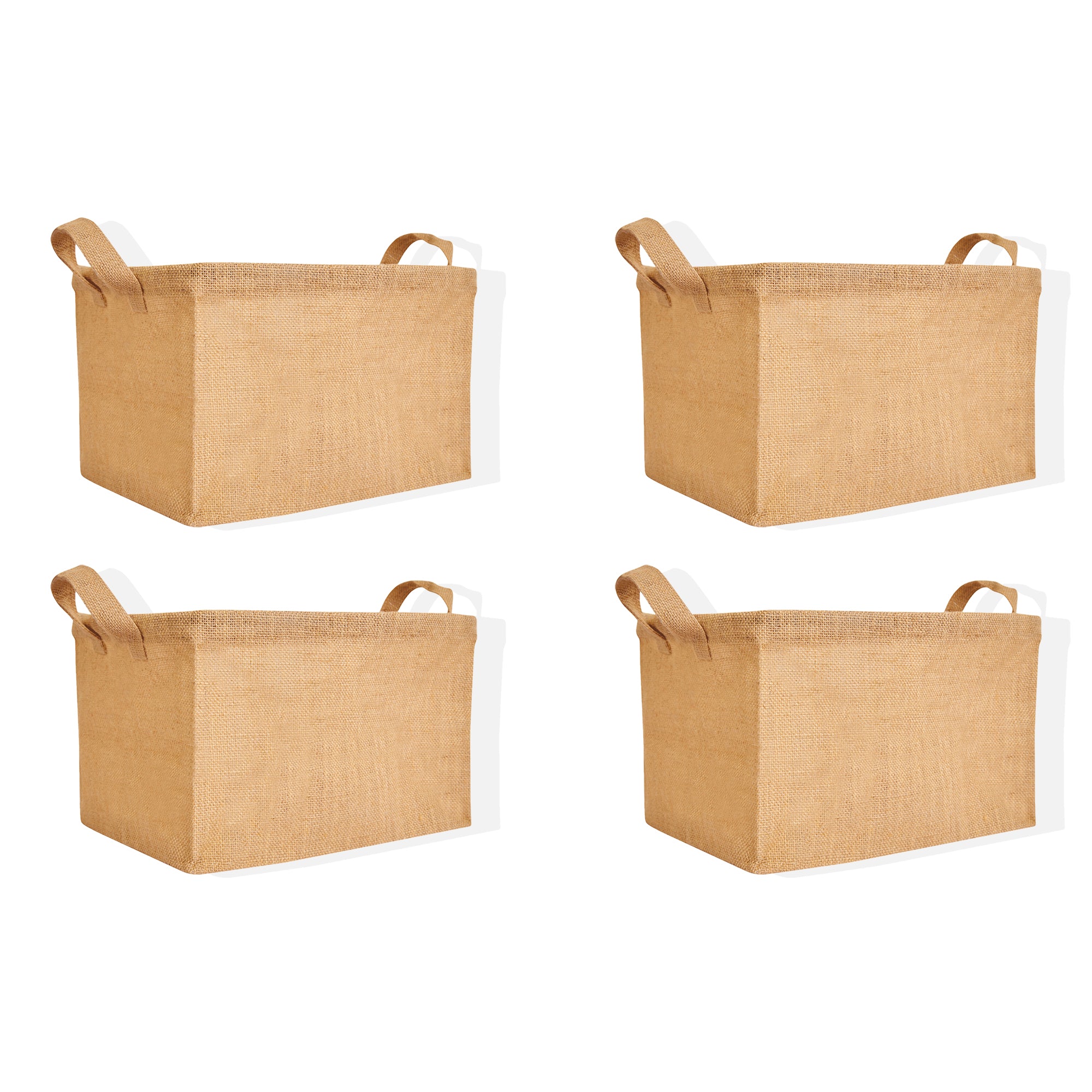 Jute Burlap Storage Hamper Basket -Socks, Books, Small Items & Many more – Set of 4 Foldable Bins