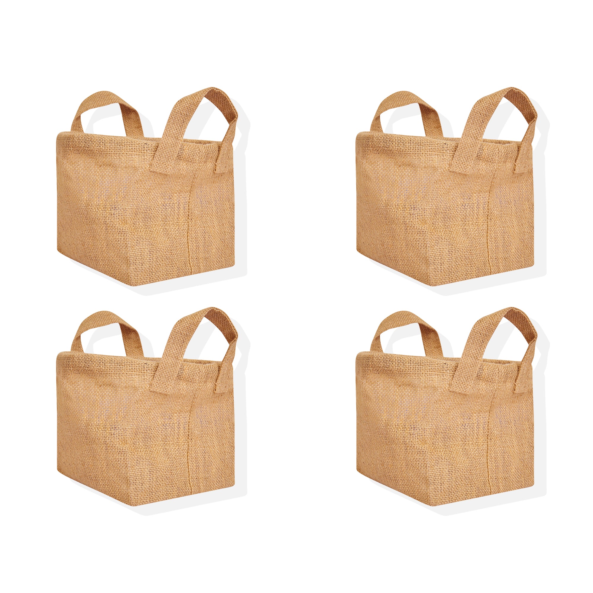Jute Natural Burlap Storage Baskets with Handles Socks, Books, Small Items, Storage Foldable Bin– Set of 4