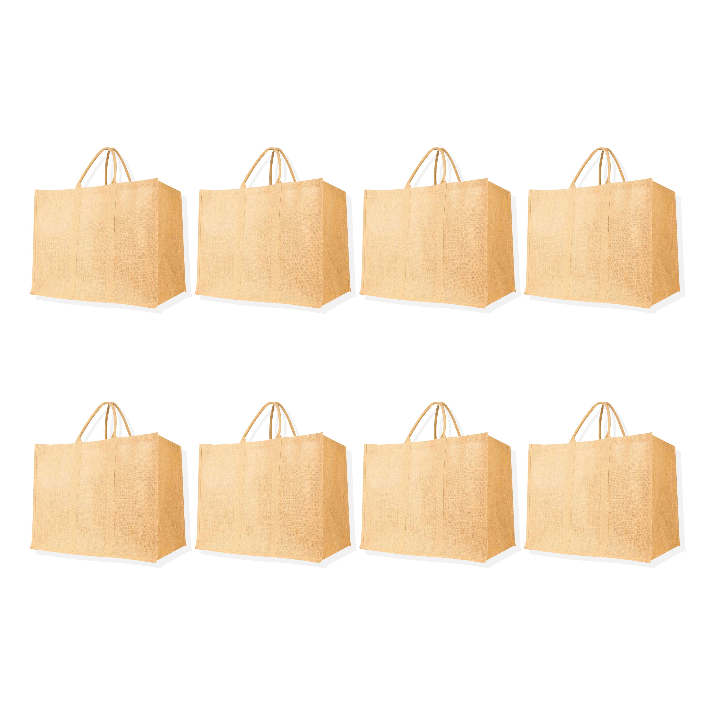Eco-Friendly Jute Burlap Shopping Tote Bags – Reusable Bags for Beach, Grocery, Gifts & Daily Use (Set of 8)