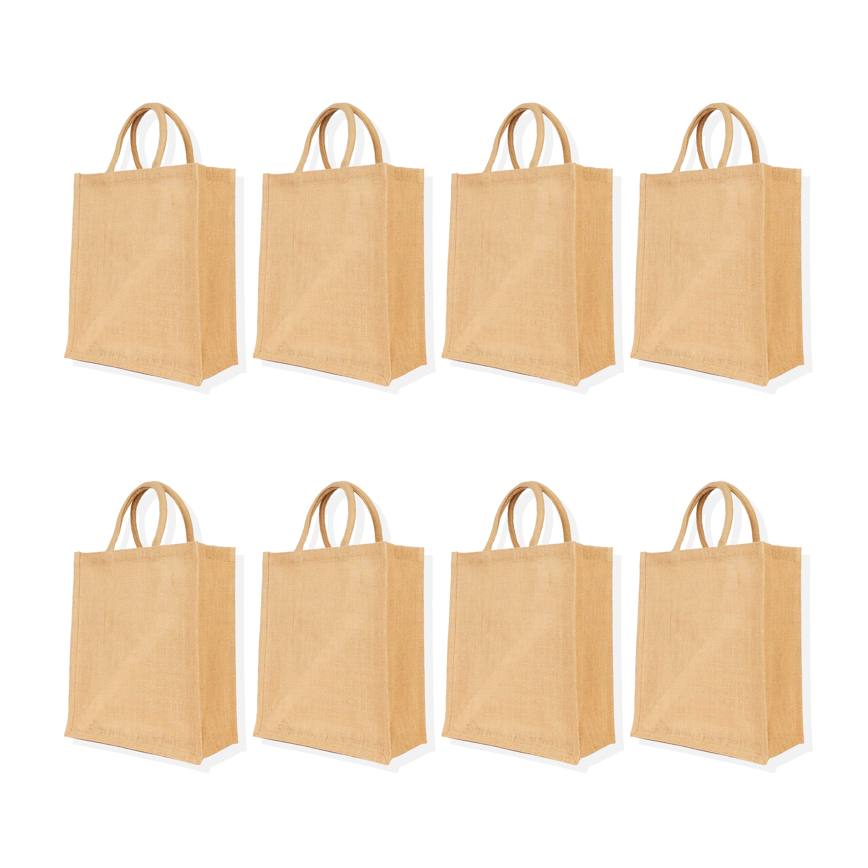 Reusable Jute Tote Bags, Burlap Gift, DIY, Beach, Wedding Use, Market Promotional Shopping Bags (Set of 8)