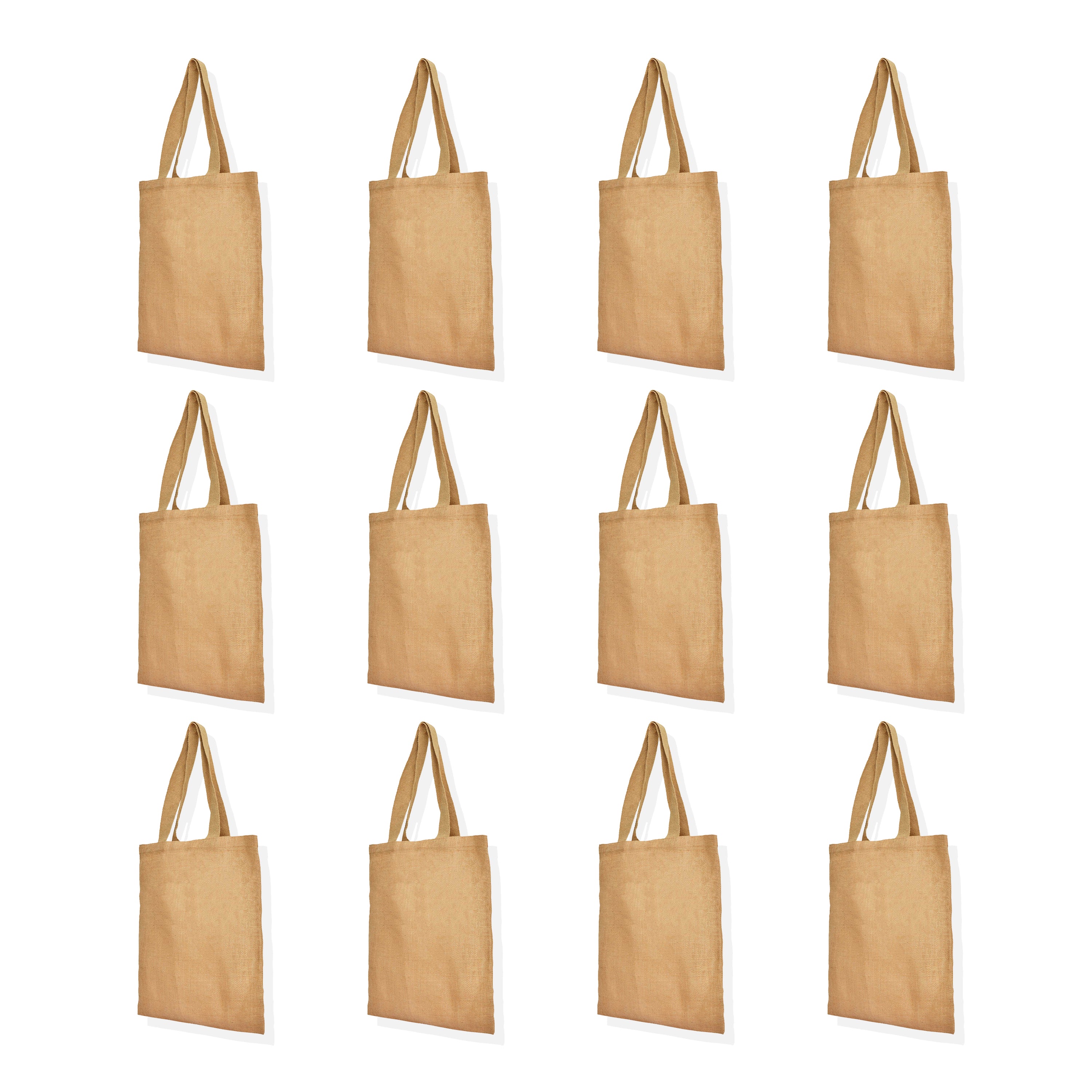 Reusable Jute Burlap Tote Bags with Handles – Eco-Friendly Totes for Beach, Grocery, Parties & Travel (Packs of 12)