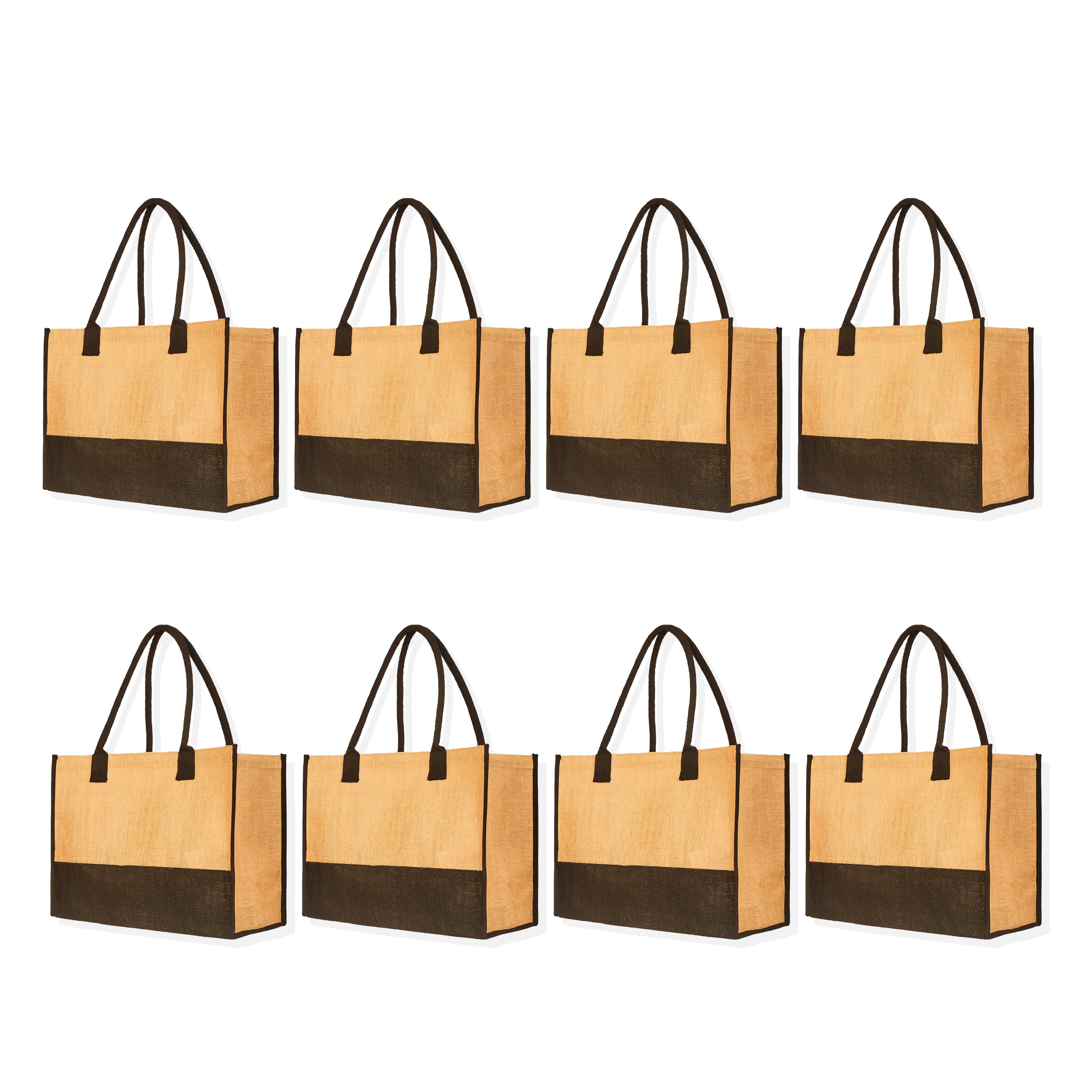 Burlap Jute Tote Bags with Tube Handles – Reusable Gift Bags for Women, Bridesmaids, Weddings & Grocery Shopping (Packs of 8)