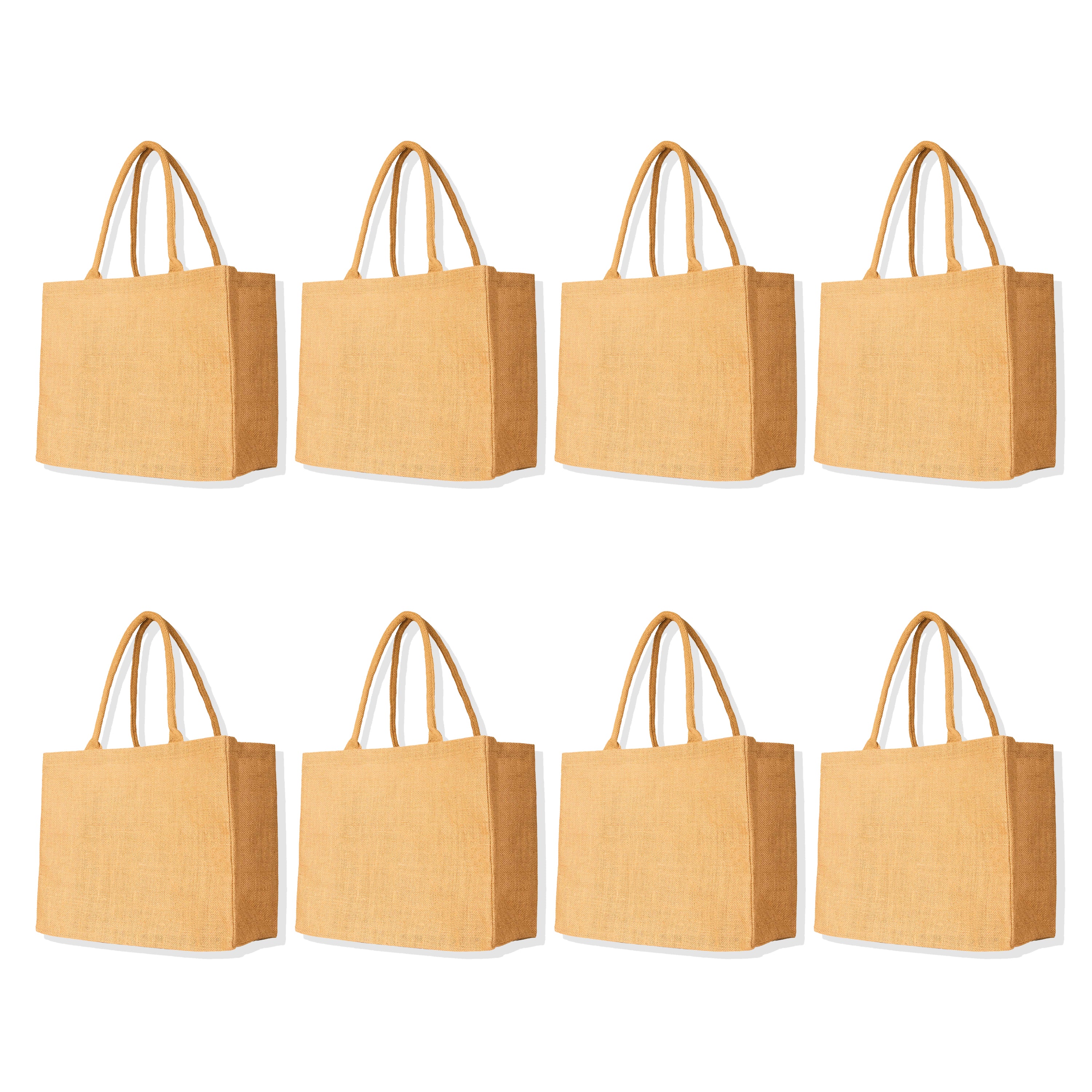 Jute Burlap Tote Bags – Reusable Totes for Shopping, Beach, Gifts, DIY, Weddings & Groceries (Packs of 8)