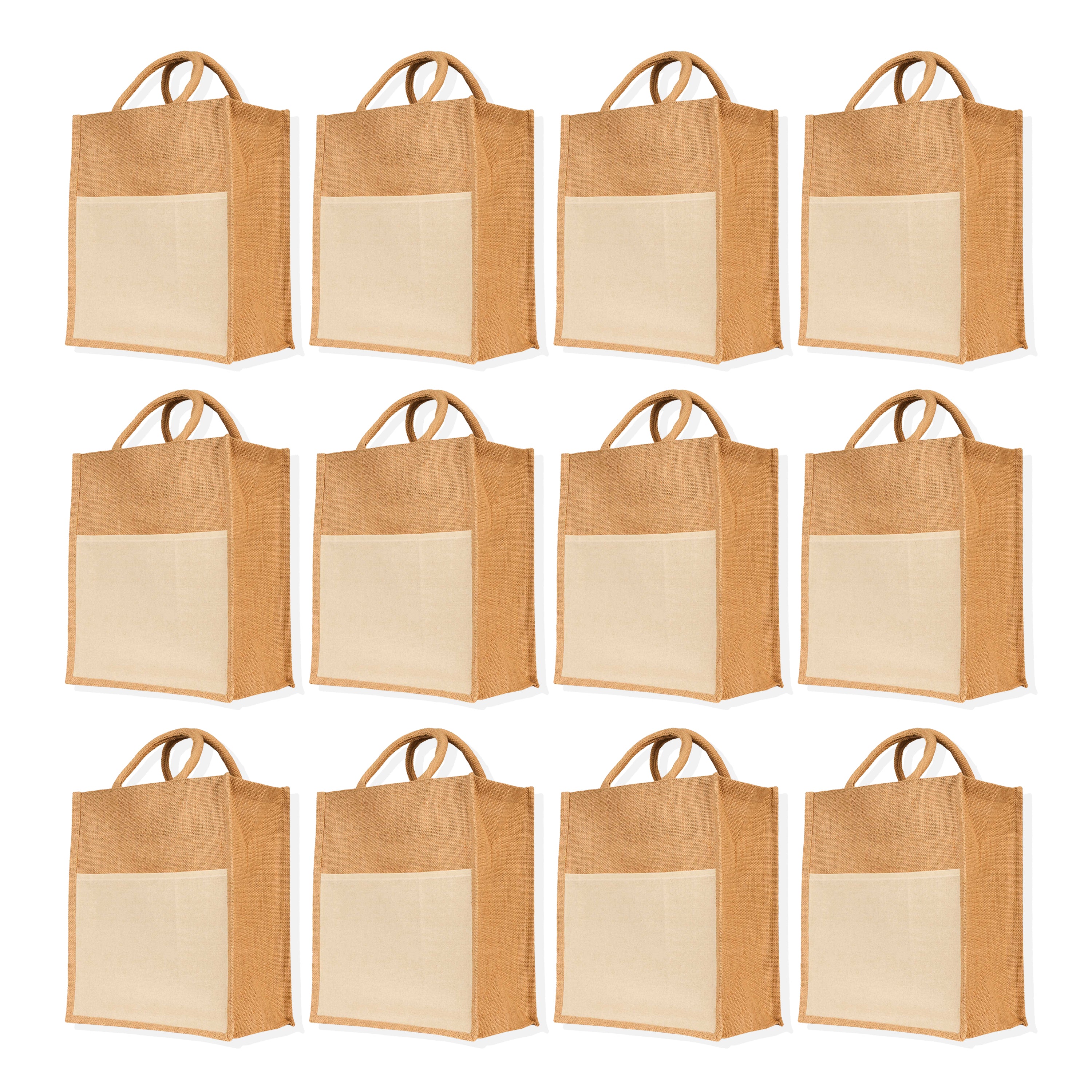 Jute Burlap Tote Bags – Multipurpose Bags for Women, Grocery, Gifting, Shopping, Travel, Beach & Weddings (Packs of 12)
