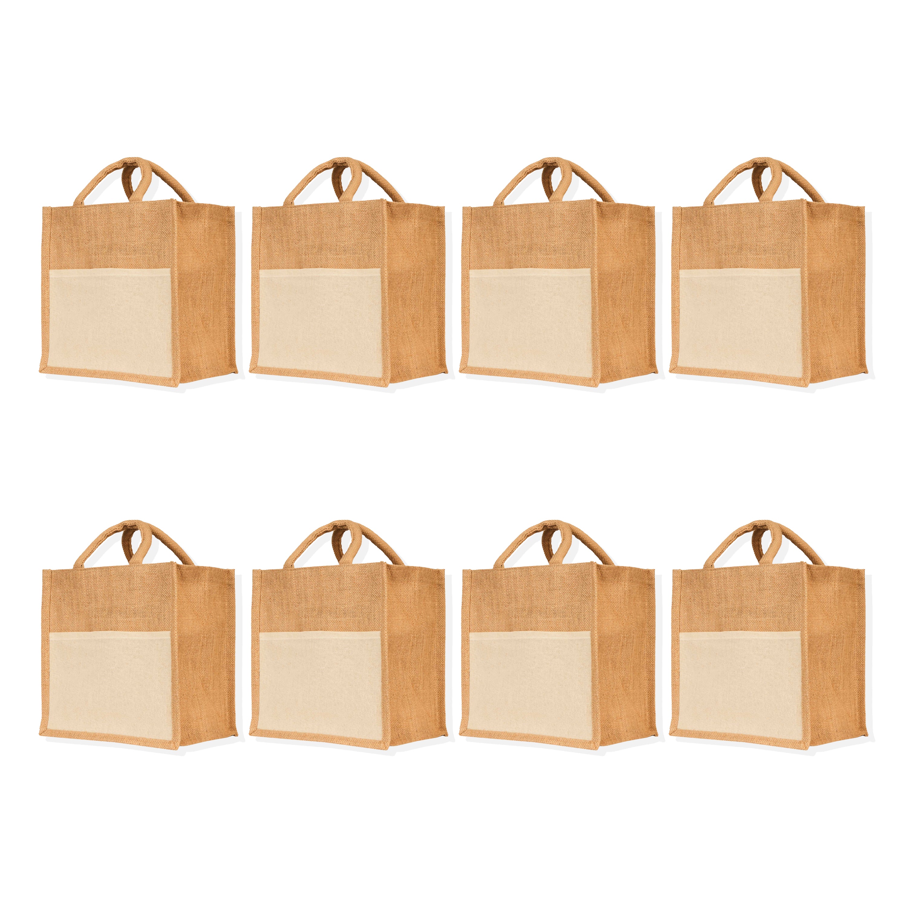 Multipurpose Jute Burlap Tote Bags – Reusable Totes for Shopping, Beach, Gifts, DIY Crafts, Travel & Weddings (Set of 8)