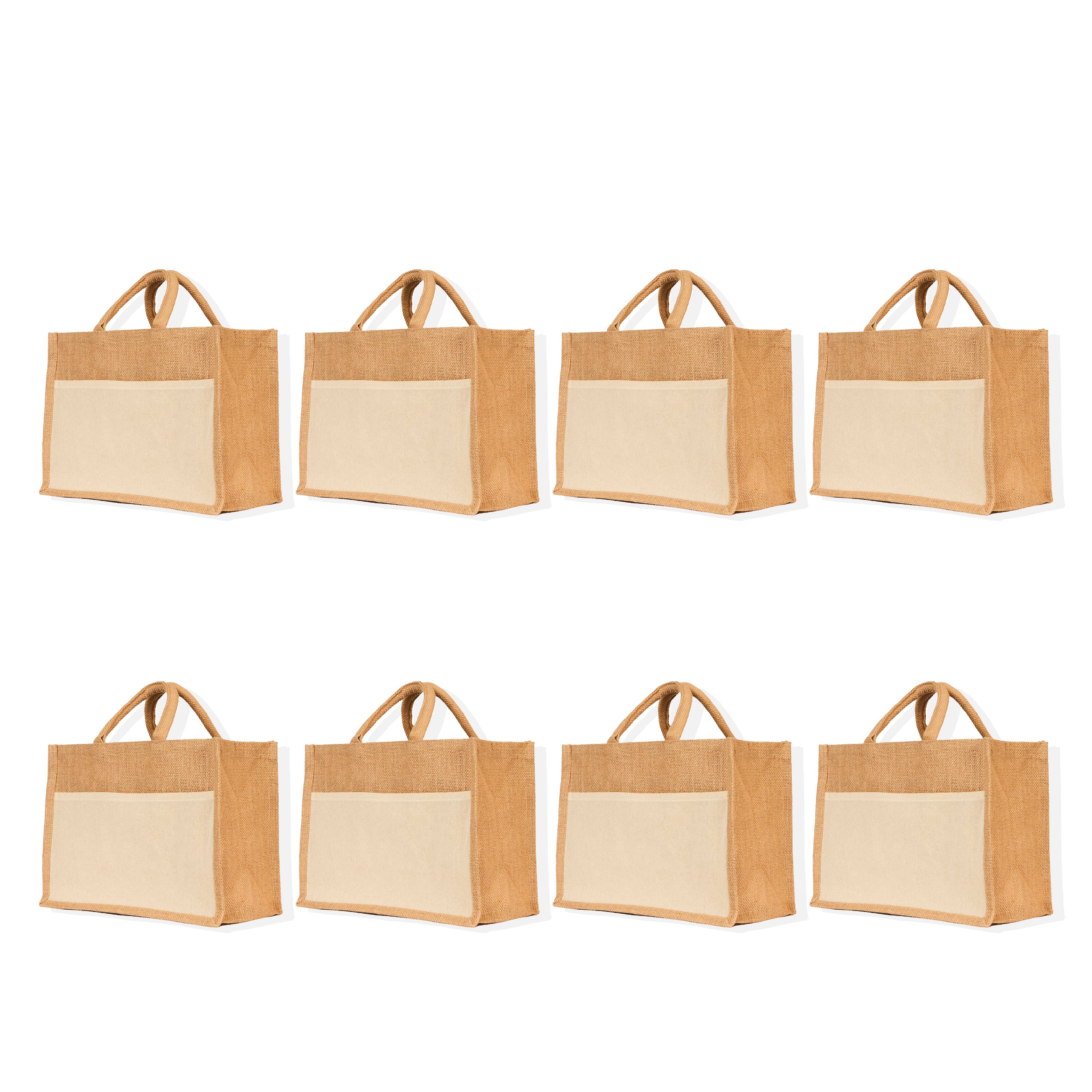 Jute Tote Bags, Reusable Burlap Shopping & Beach Bags, DIY Craft Bags for Gifts, Travel, Wedding (Set of 8)
