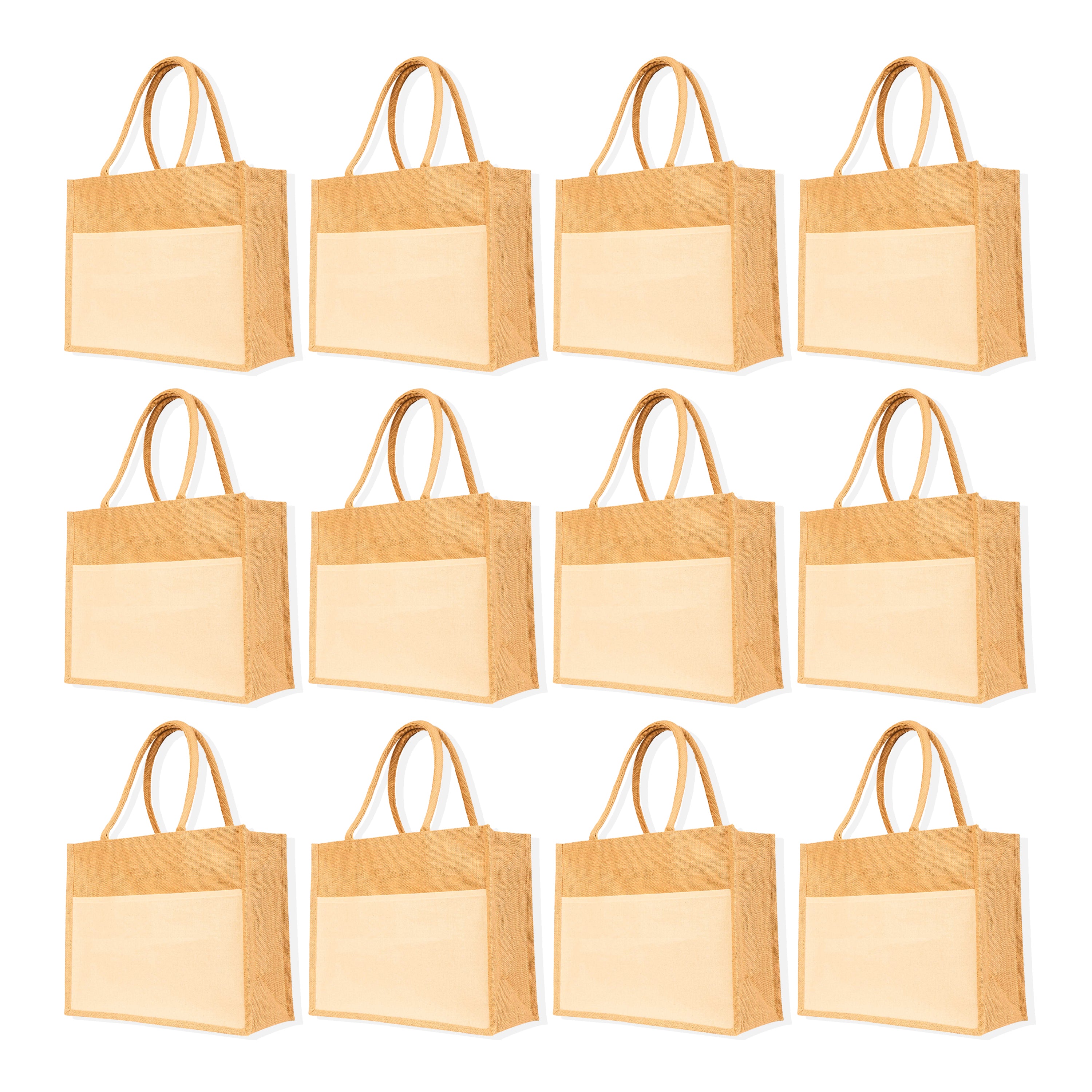 Reusable Jute Tote Bags – Durable Totes Bag for Shopping, Beach, Gifts, DIY Crafts, Travel & Wedding (Packs of 12)