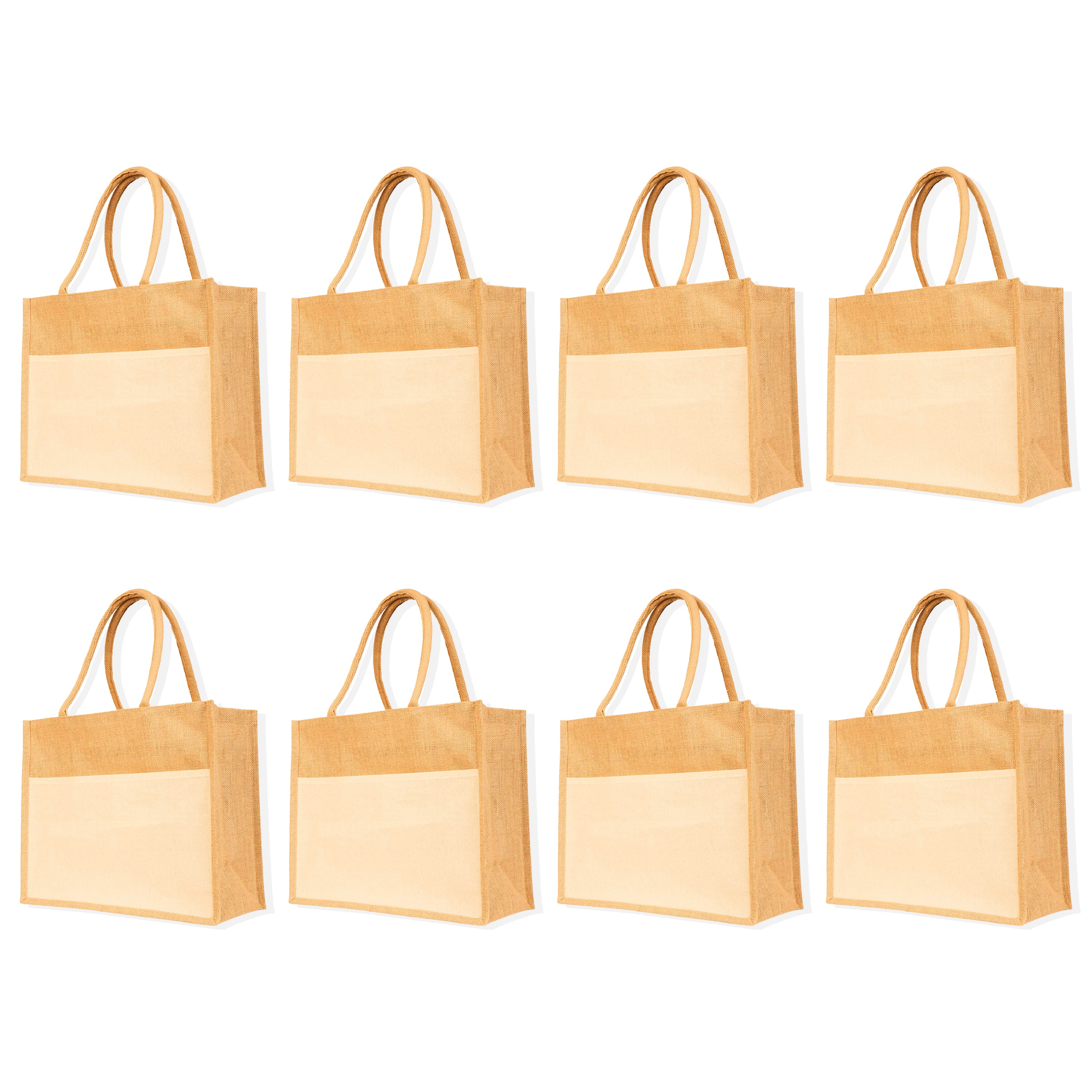 Reusable Jute Tote Bags – Durable Totes Bag for Shopping, Beach, Gifts, DIY Crafts, Travel & Wedding (Packs of 8)