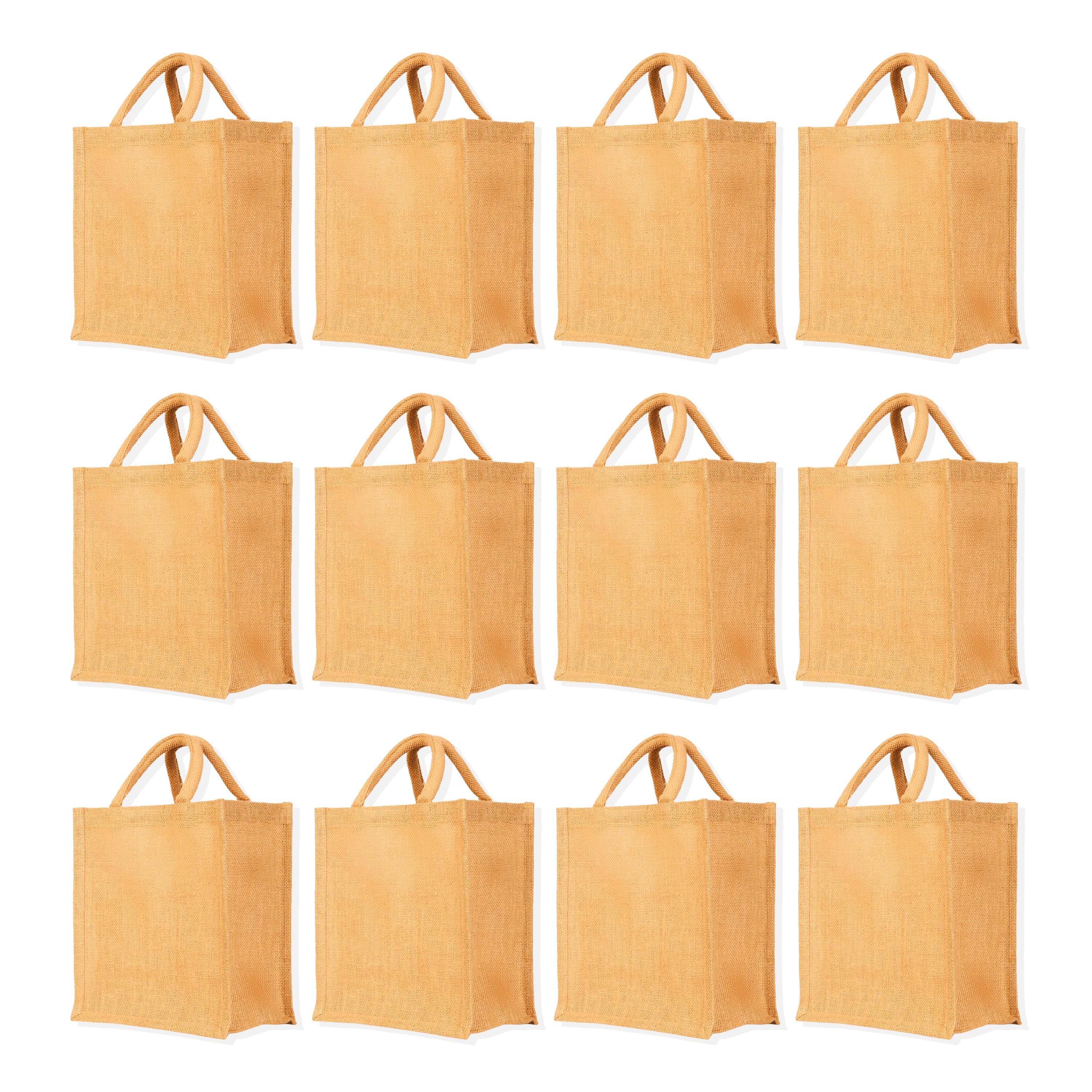 Jute Tote Bags with Tube Handles – Reusable Blank Burlap Gift Bags, Shopping, Weddings,& Beach Trips (Packs of 12)