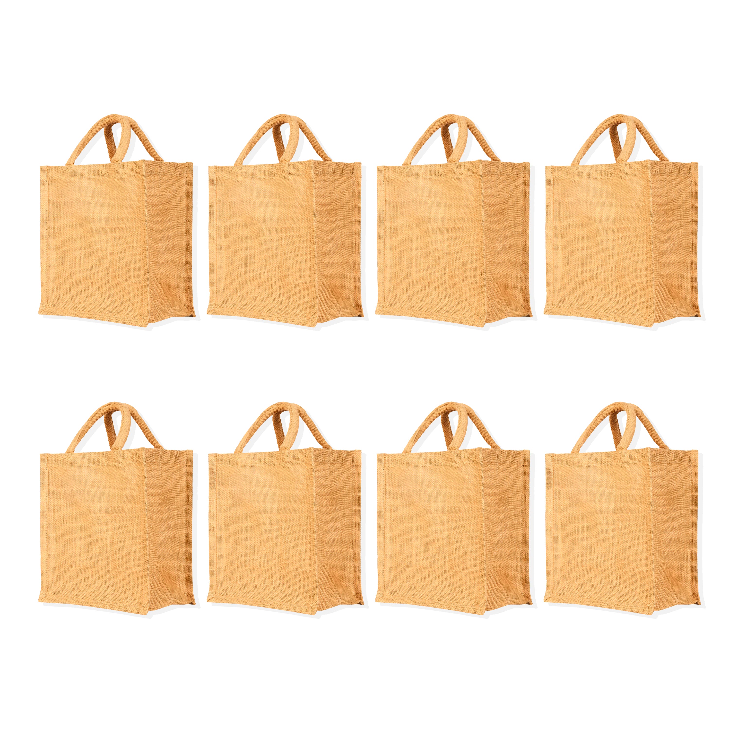 Jute Tote Bags with Tube Handles – Reusable Blank Burlap Gift Bags for Shopping, Weddings & Beach Trips (Packs of 8)