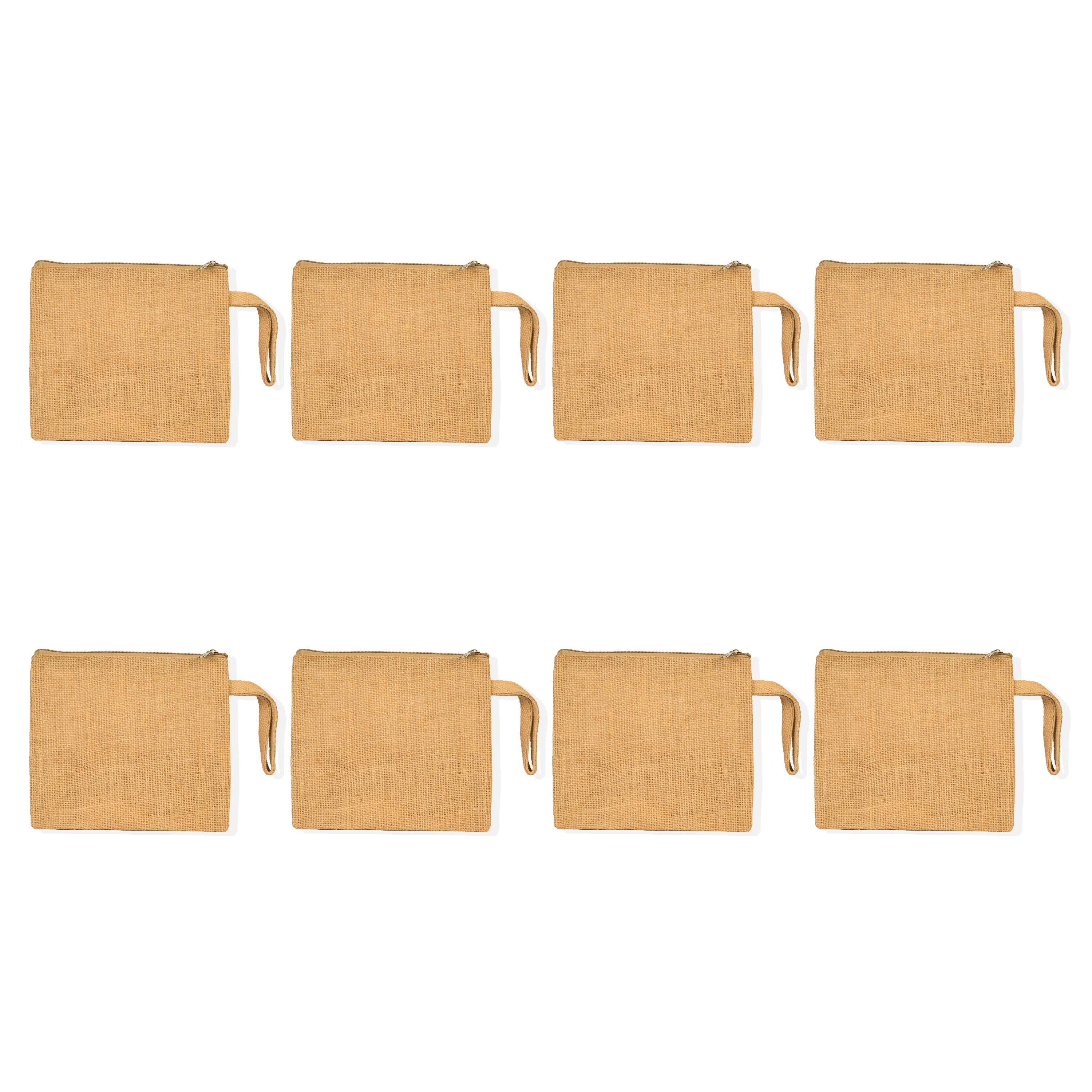 Jute Small Travel Pouch Zipper DIY Craft Pouches Pencil Case for Makeup Cosmetic Toiletry Stationary Storage (Set of 8)