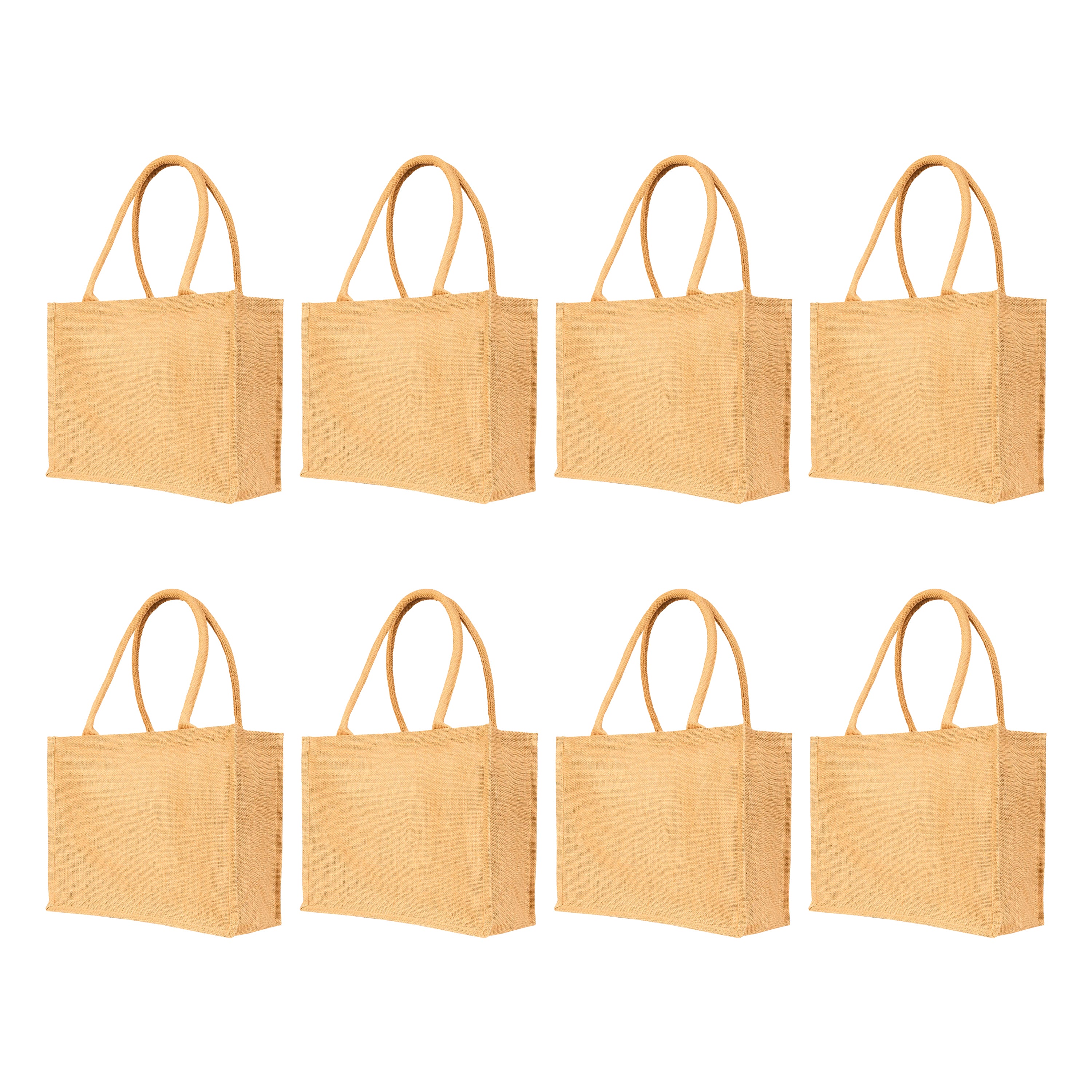 Jute Shopping Bags Burlap Tote for Travel, Wedding, Everyday Use, Shopping, Holidays & Special Occasions (Set of 8)