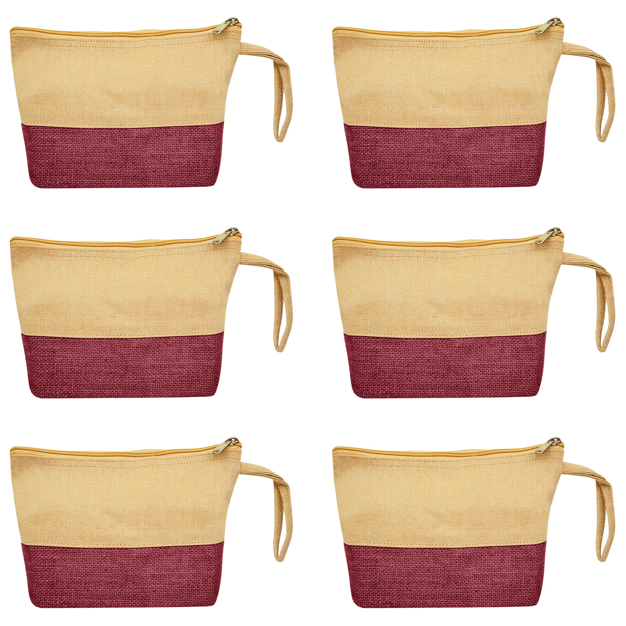 Canvas & Jute Cosmetic Pouches – Zippered Burlap Bags for Makeup, Toiletries & DIY Crafts (Packs of 6)
