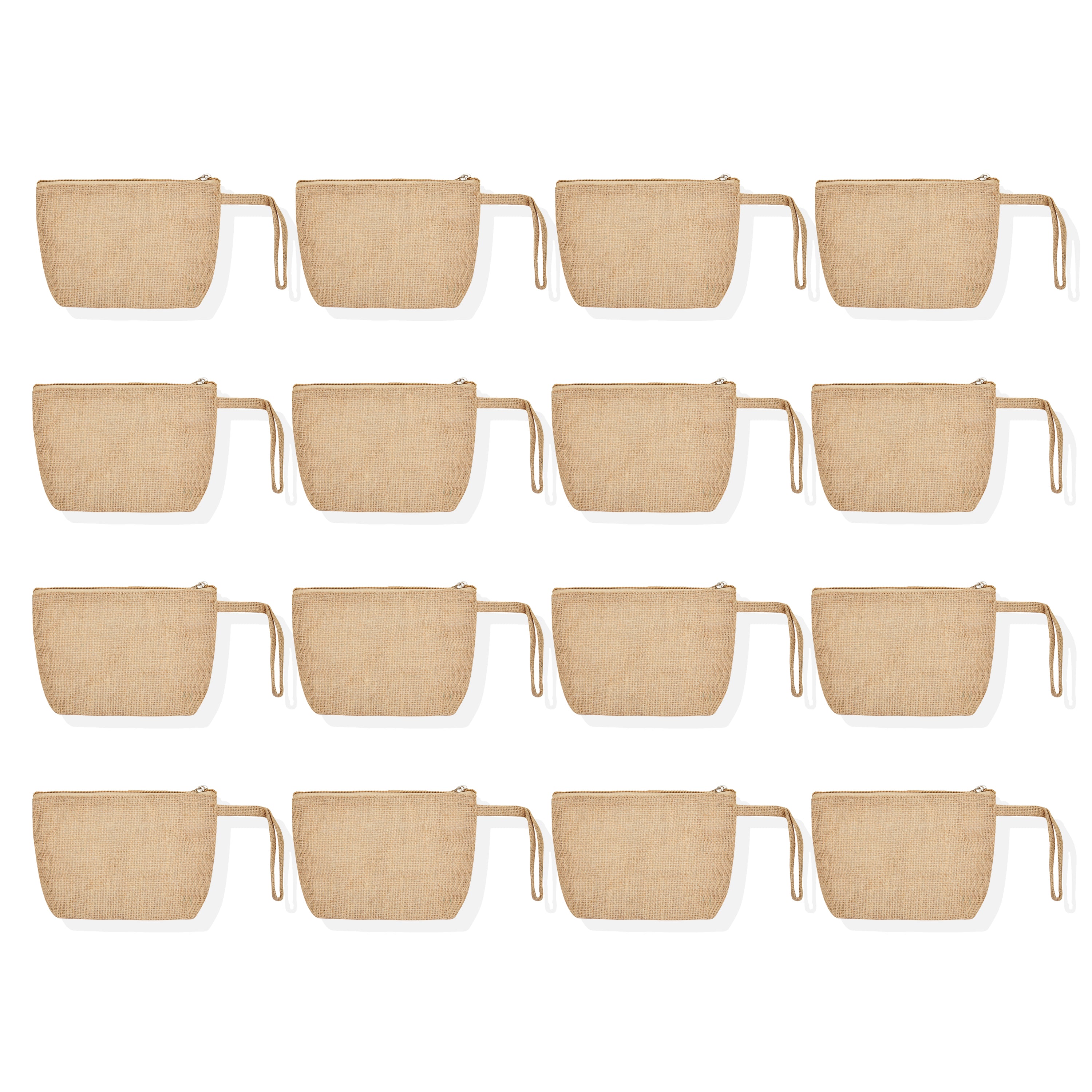 Unisex Jute Cosmetic Bags – Natural Burlap Zippered Pouches for Makeup & Toiletry Storage (Set of 16)