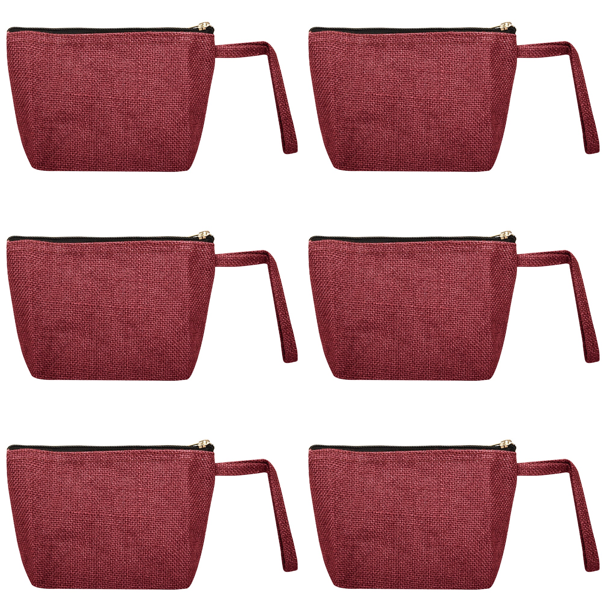 Colourful Jute Cosmetic Bags – Flat-Bottom Zippered Pouches for Makeup & Toiletries (Packs of 6)