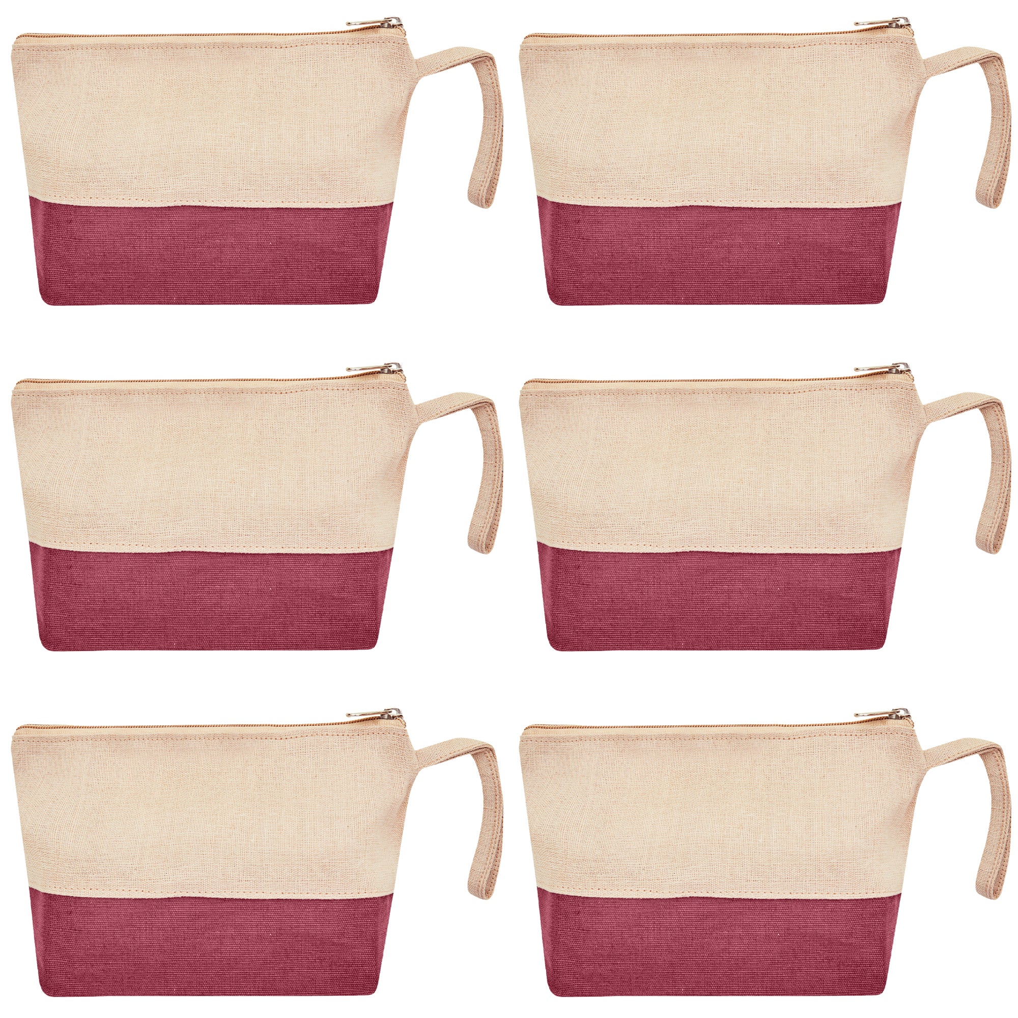 Jute Cosmetic Pouches – Compact Zippered Burlap Makeup & Travel Toiletry Bags (Set of 6 )