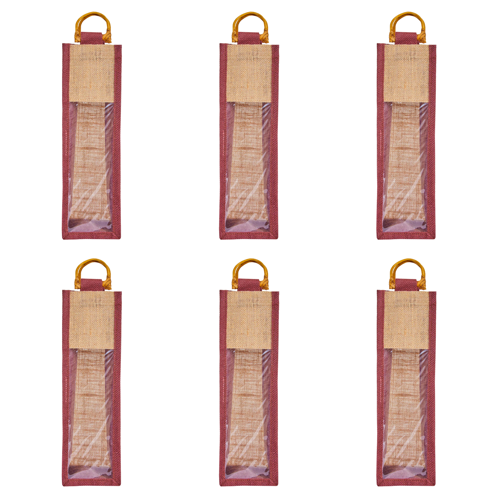 Jute Wine Gift Bags with PVC Window – Reusable Single-Bottle Carriers,  Ideal for Gifting, Weddings & Parties (Packs of 6)